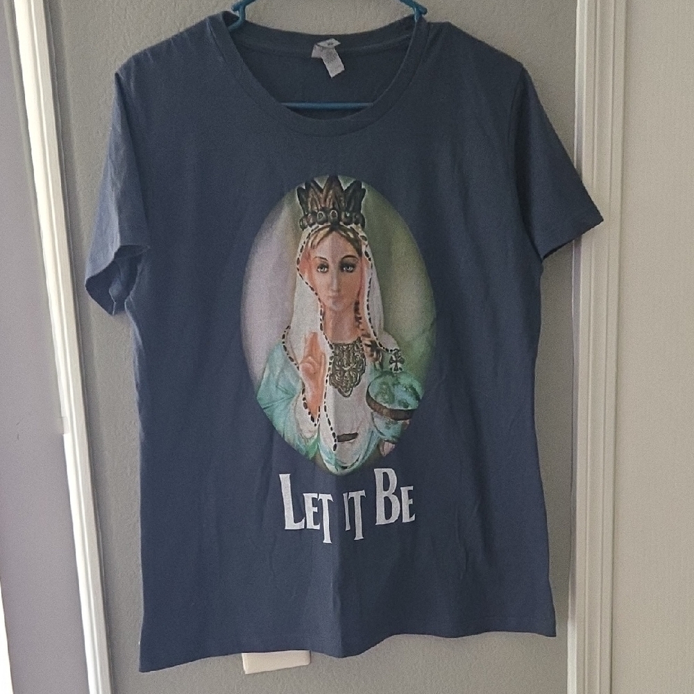 Blue Graphic Tee with Let It Be Design